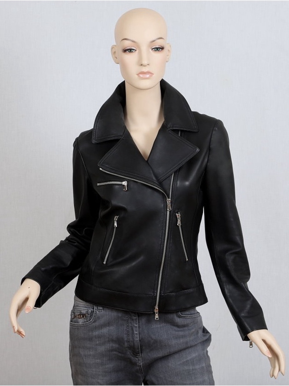 Rebecca Corsi Italy black leather biker jacket 44/8